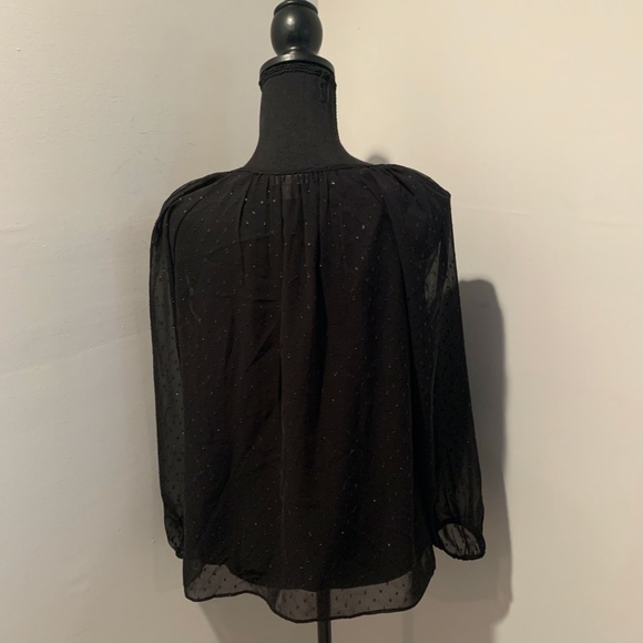 J. Crew Point Sur Popover Pin Dot Chiffon Blouse Black S - Picture 3 of 7